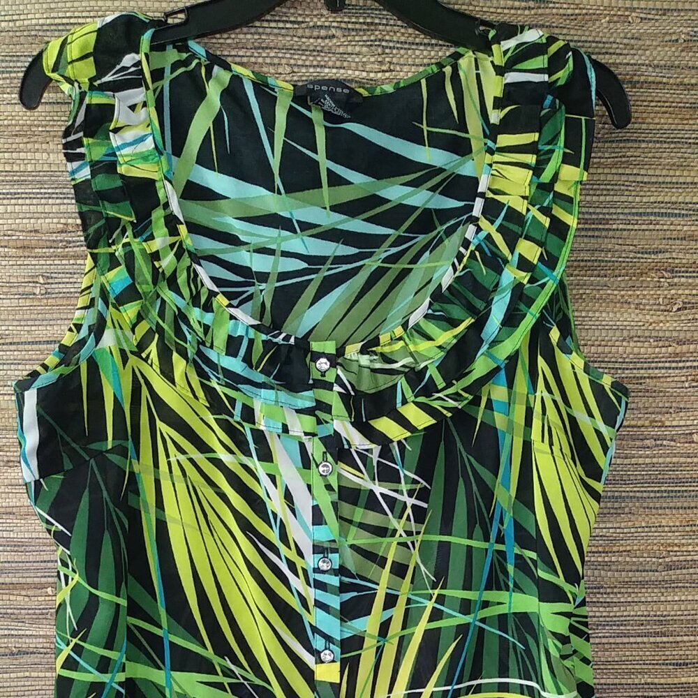 🌴Spense XL Tropical Leaf Print Blouse – Bold & Breezy Style